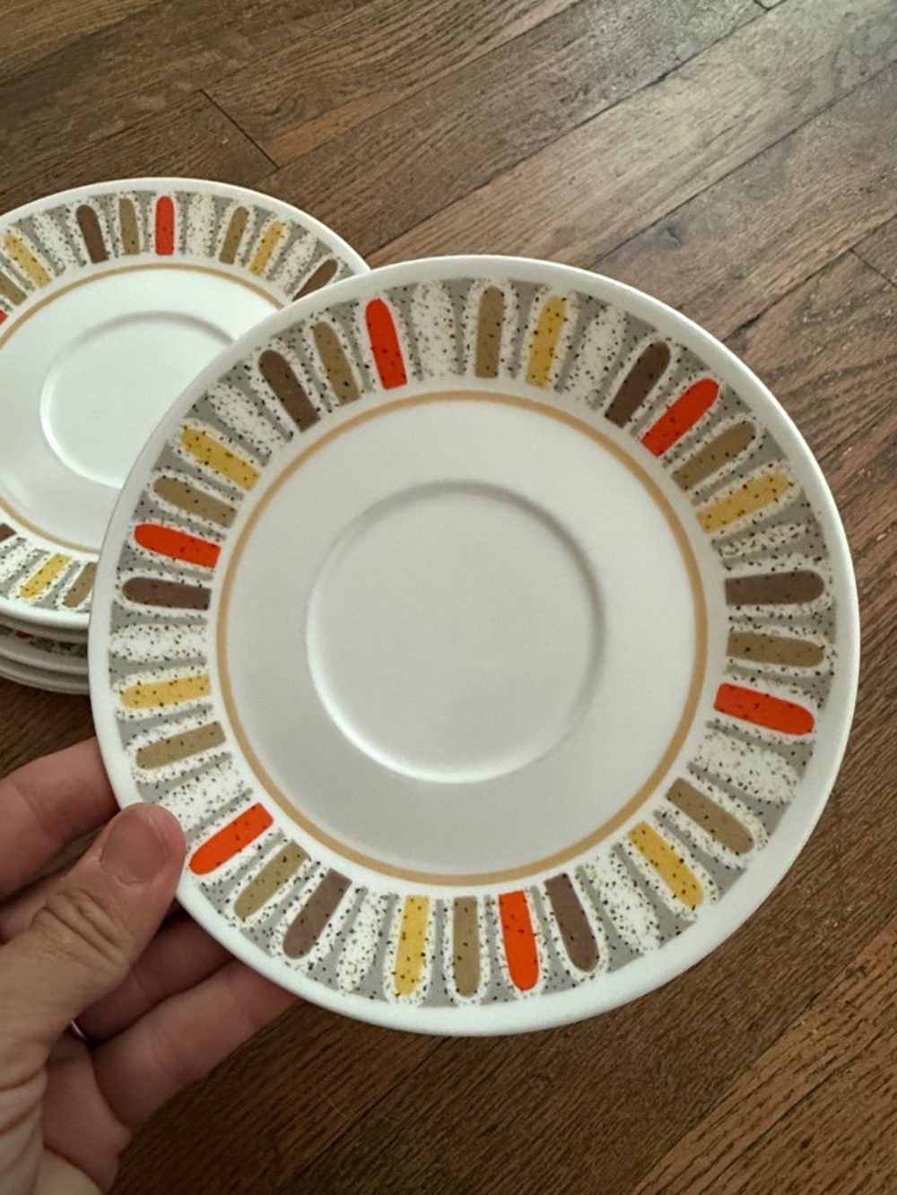 Noritake Mardi Gras Saucers in White Orange, Yellow and Brown Accents Set of 6